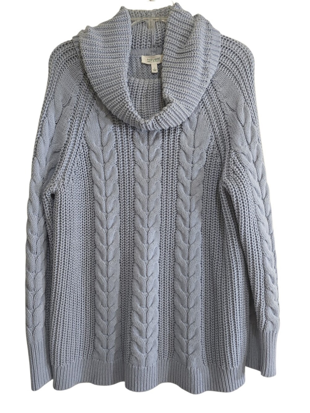 Talbots Haven Well Within Cowlneck Cable Knit Sweater Small Light Blue Oversized - Picture 2 of 6
